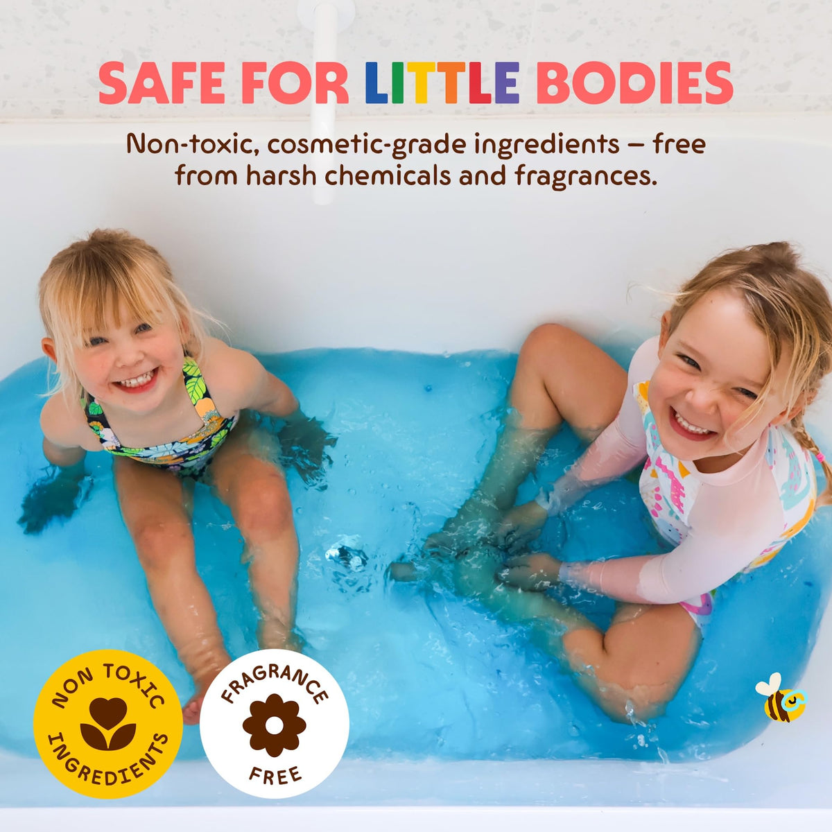Child enjoying bath with Honeysticks Bath Color Tablets