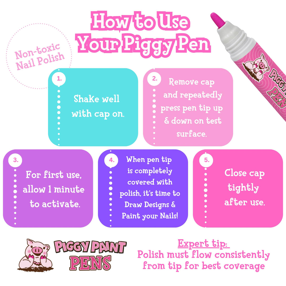 Child painting nails with Piggy Paint Nail Polish Pens
