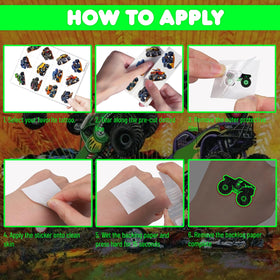 Child showing off Monster Truck temporary tattoos on face