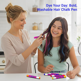 Child using Desire Deluxe hair chalk pens to colour hair at a party