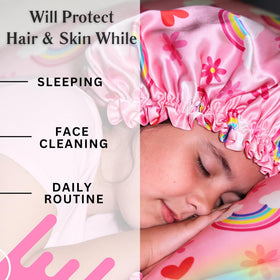 Child wearing Kids Silk Sleep Bonnet while sleeping