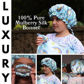 Child wearing the Kids Silk Sleep Bonnet while sleeping