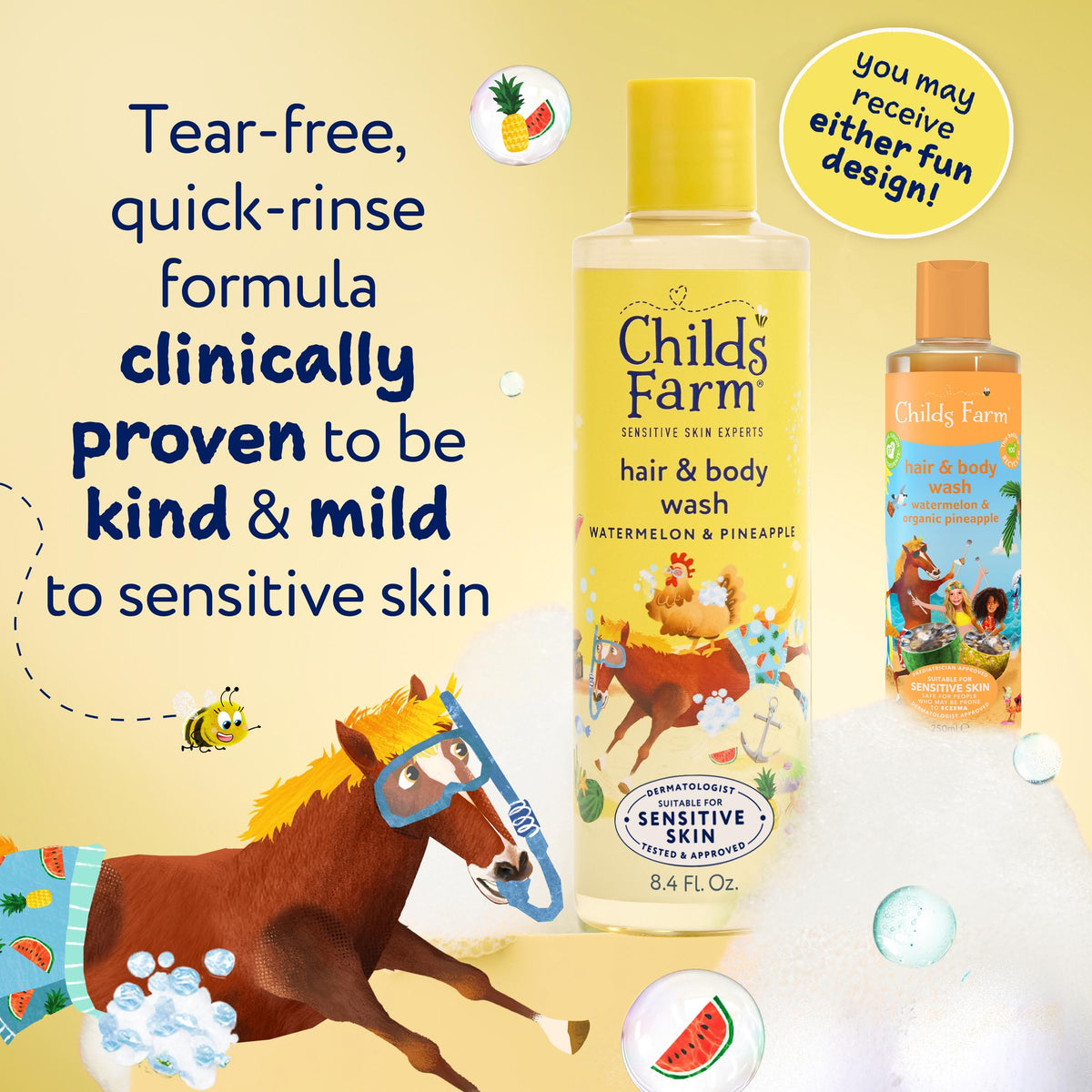 Childs Farm Kids Hair and Body Wash with watermelon and pineapple