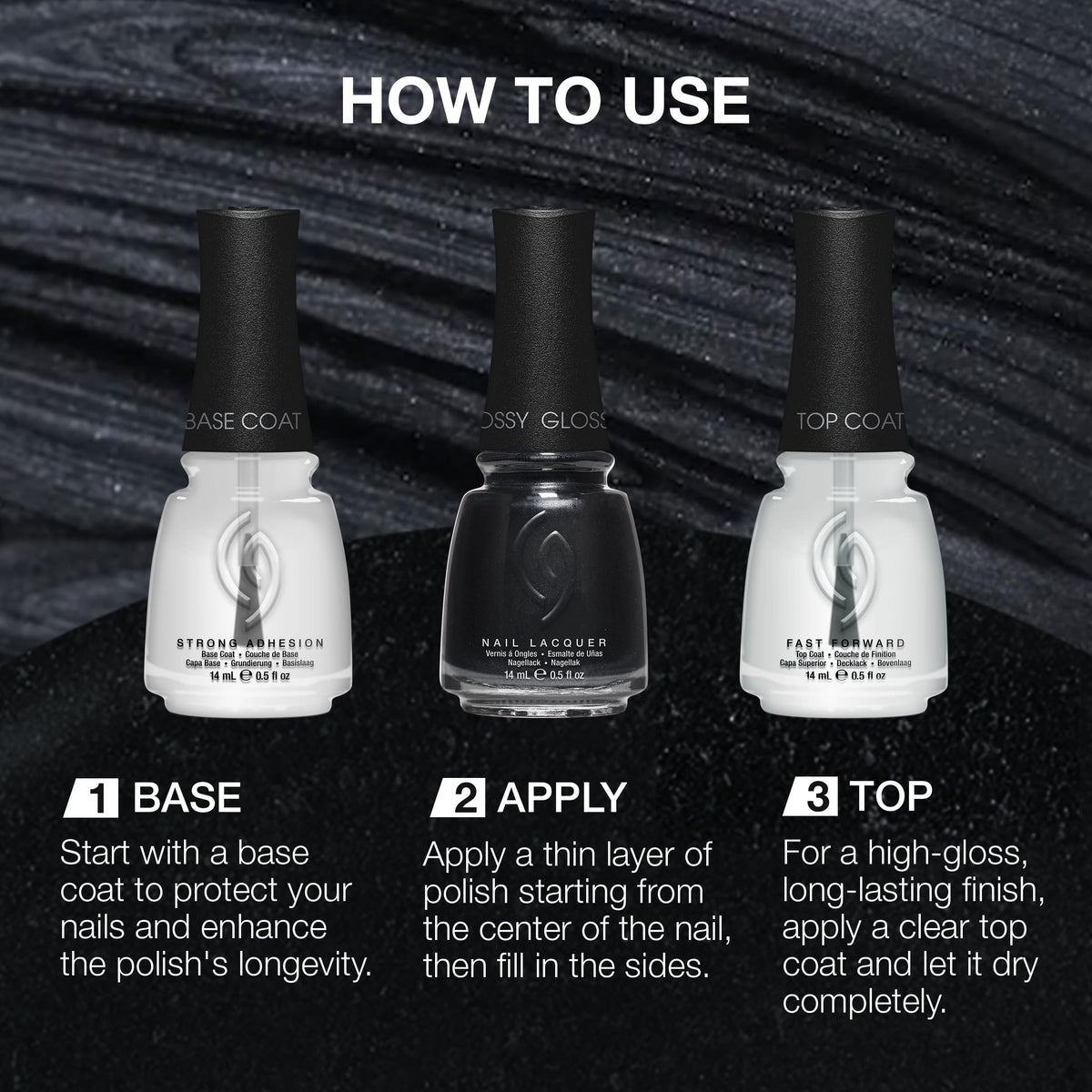 China Glaze Black Diamond Nail Lacquer with shimmery finish