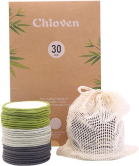 Chloven 30 Pack Reusable Makeup Remover Pads bamboo cotton rounds front view