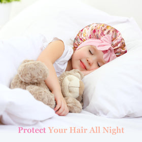 choshion Kids Silk Bonnet being worn while washing face