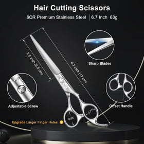CIICII 6.7 inch hair cutting scissors close-up of blade