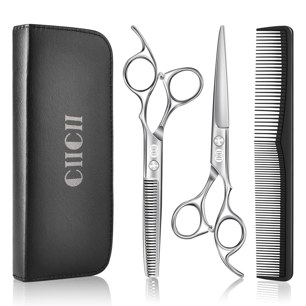 CIICII Hair Cutting Scissors Set front view with leather bag