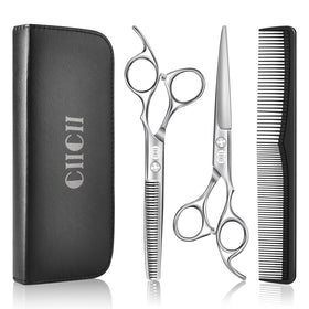CIICII Hair Cutting Scissors Set front view with leather bag