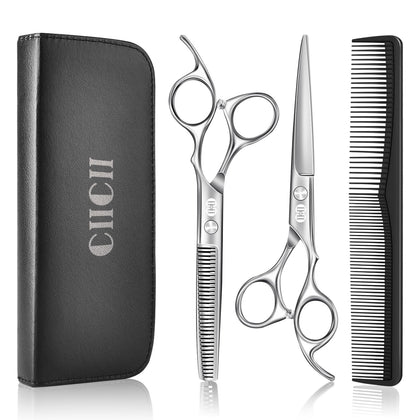 CIICII Hair Cutting Scissors Set front view with leather bag