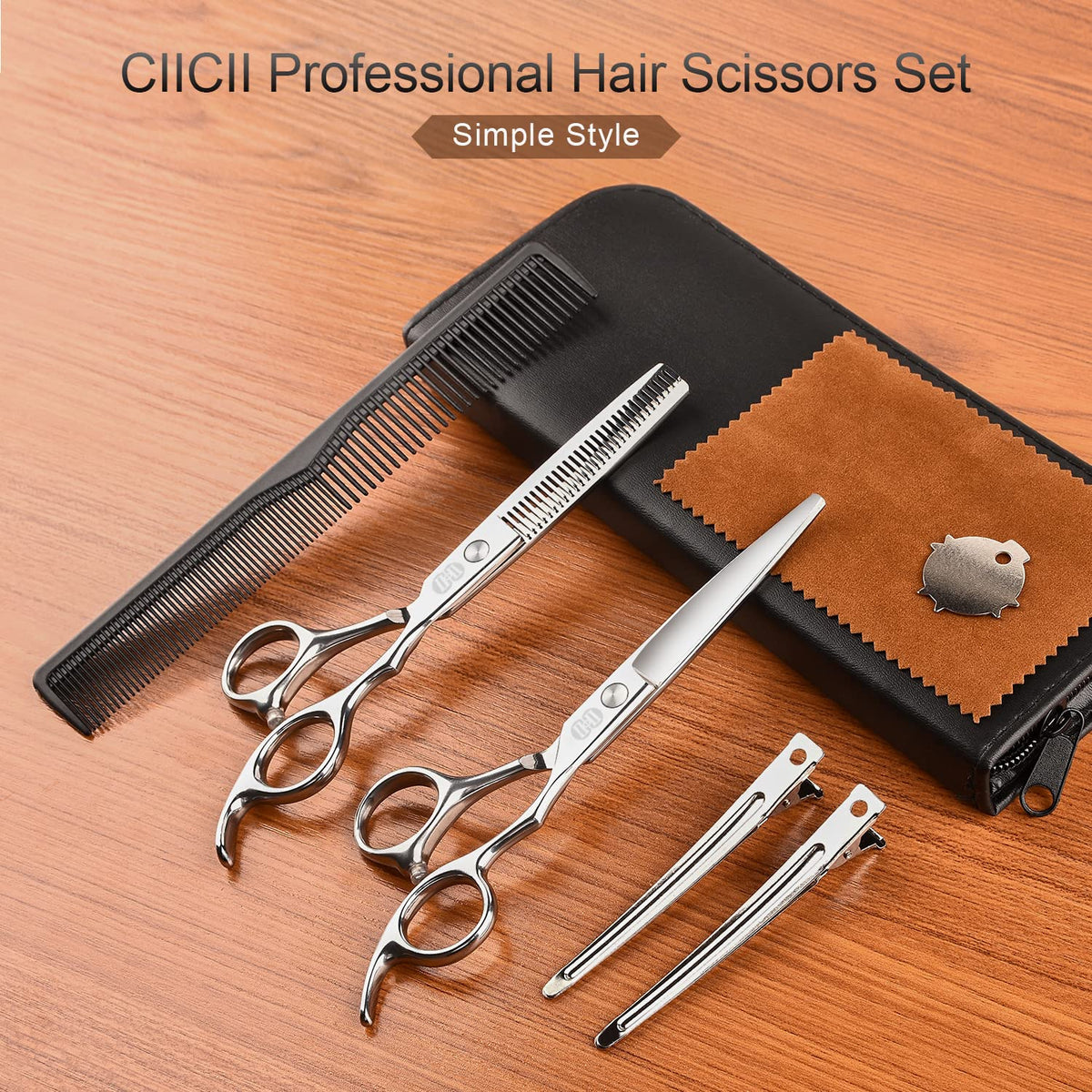 CIICII hair cutting scissors showing larger finger holes
