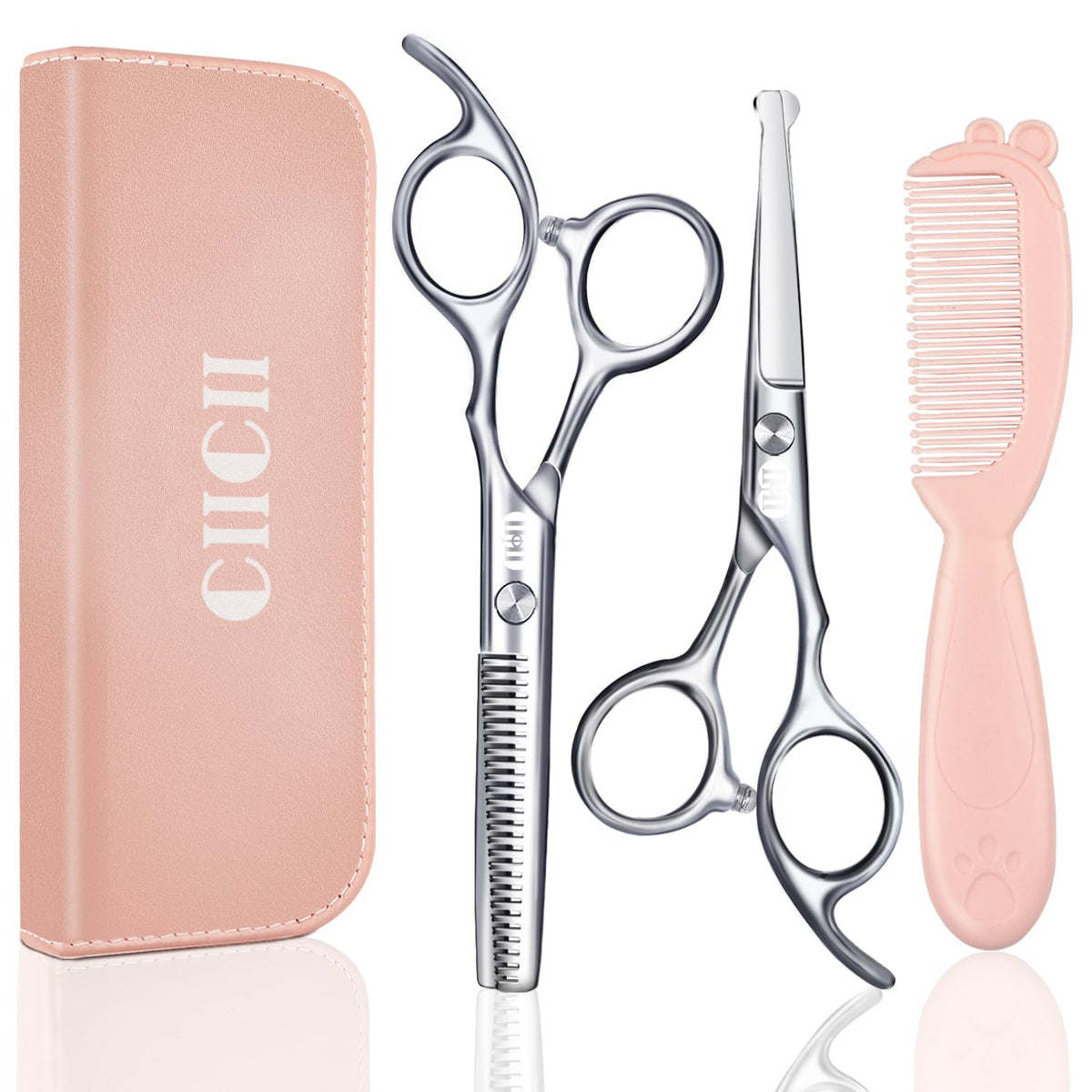 CIICII Kids Hair Cutting Scissors Kit front view with ergonomic design