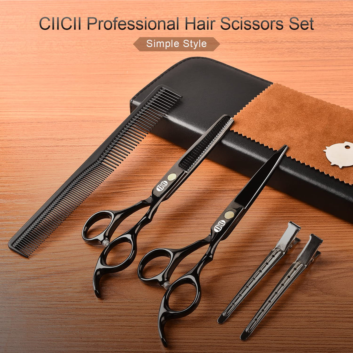 CIICII scissors set displayed in gift leather bag