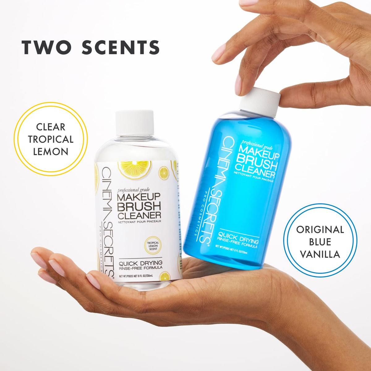 CINEMA SECRETS Blue Vanilla Makeup Brush Cleaner in use with brushes