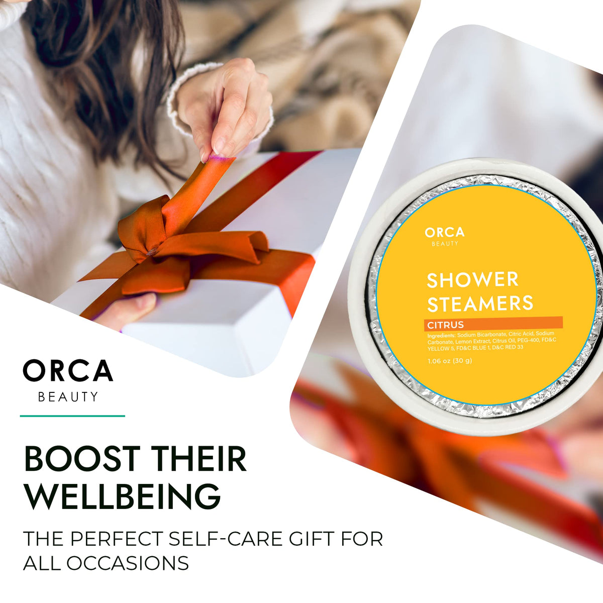 Citrus shower steamer releasing aromatic vapor