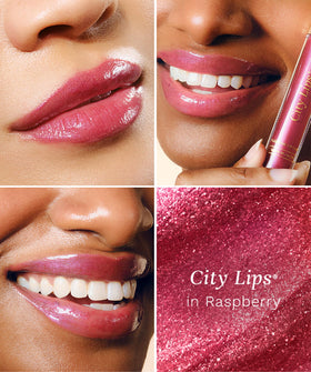 City Beauty City Lips Plumping Lip Gloss Raspberry texture on lips
