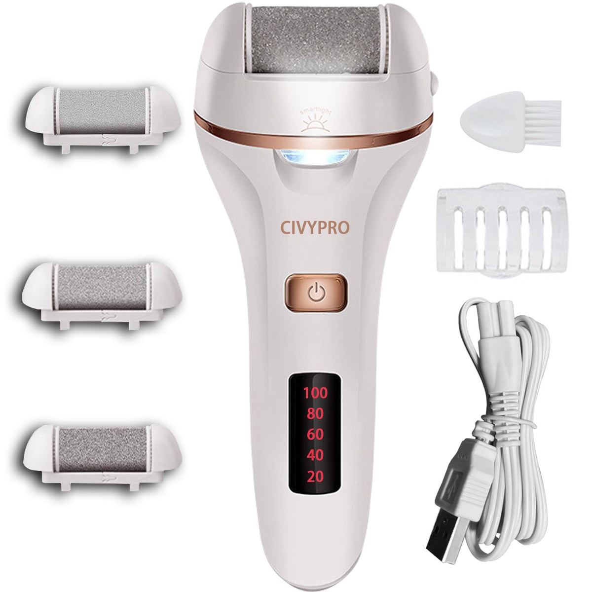 CIVYPRO Electric Callus Remover front view with roller heads