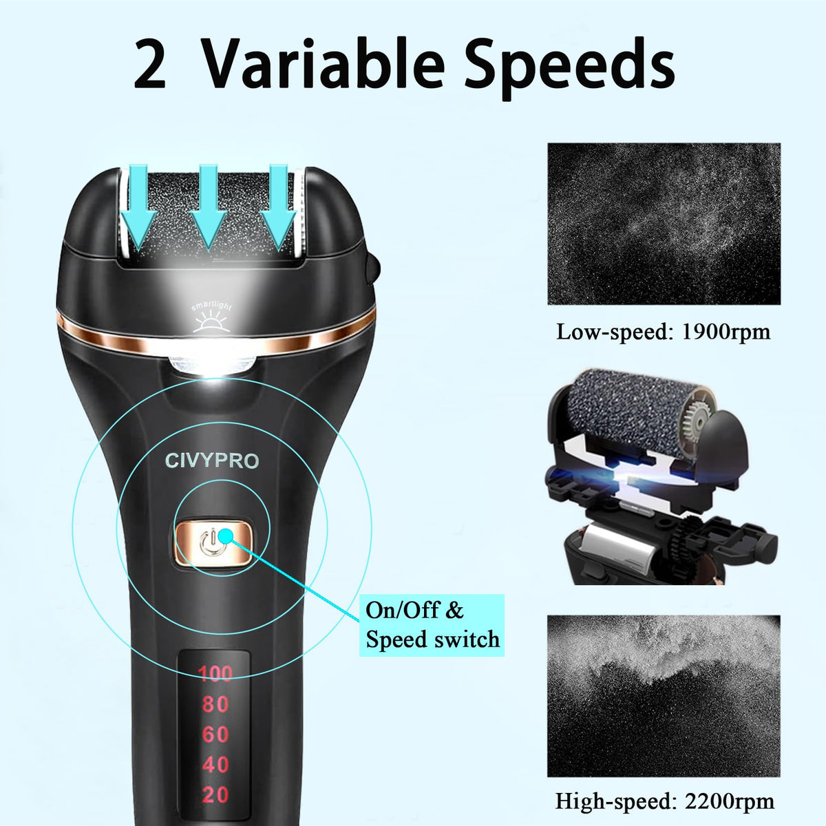 CIVYPRO Electric Foot Callus Remover in use on feet