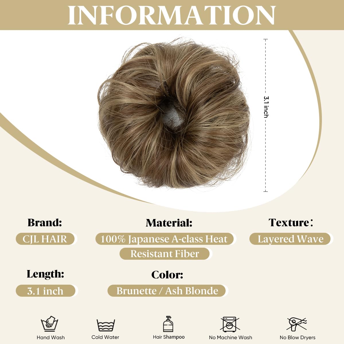 CJL HAIR 2PC Messy Bun Hair Piece in ash blonde color front view
