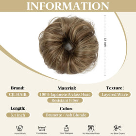 CJL HAIR 2PC Messy Bun Hair Piece in ash blonde color front view