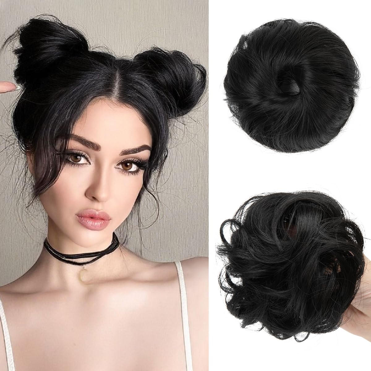 CJL HAIR 2PC Small Cute Messy Bun Hair Piece front view