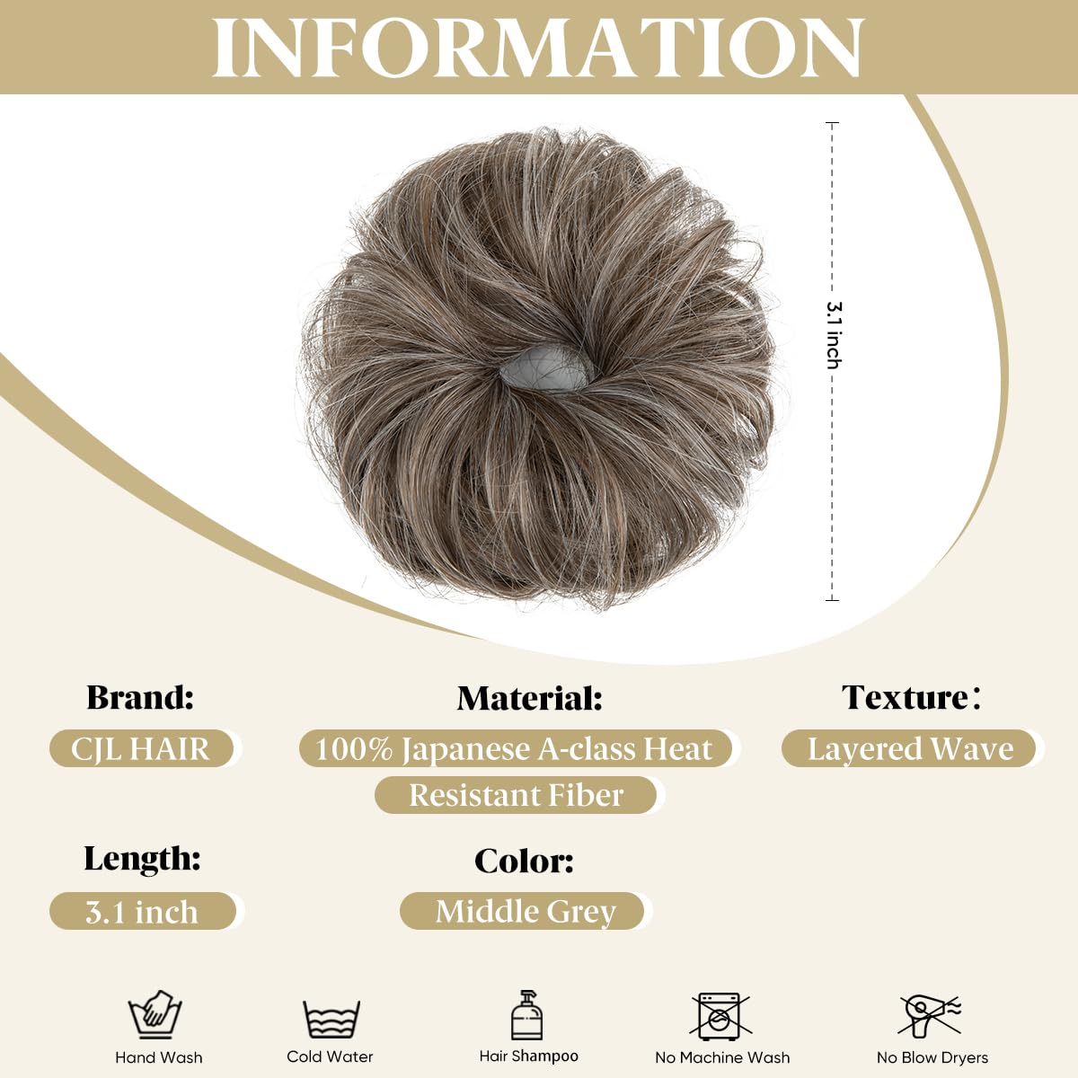 CJL HAIR 2PC Small Cute Messy Bun Hair Piece styled in a high bun
