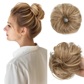 CJL HAIR 2PC Small Messy Bun Hair Piece in Sahara Beige front view