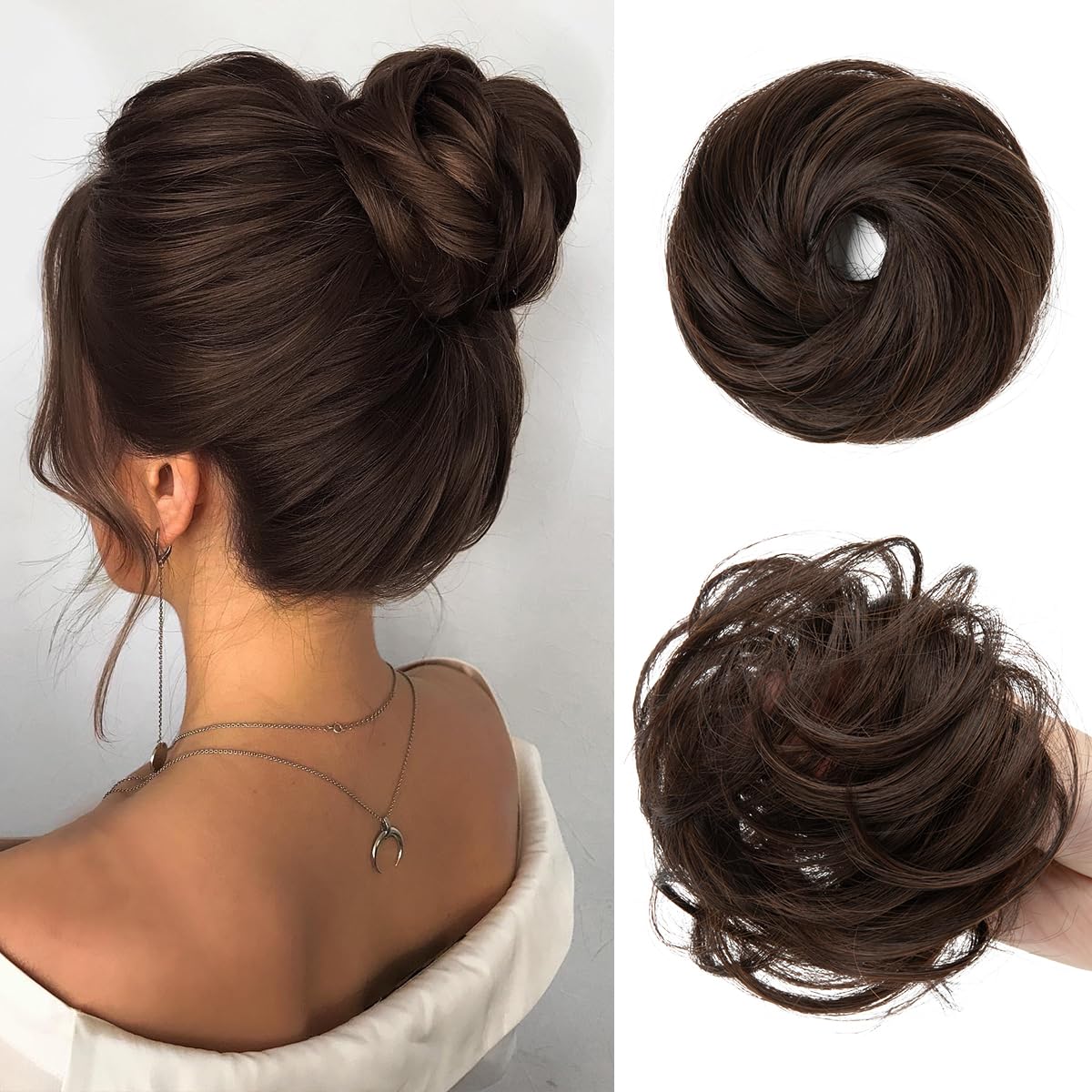 CJL HAIR 2PCs Small Cute Messy Bun Hair Piece in Dark Chocolate