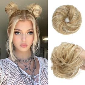 CJL HAIR 2PCs Small Messy Bun Hair Piece in dirty blonde, front view