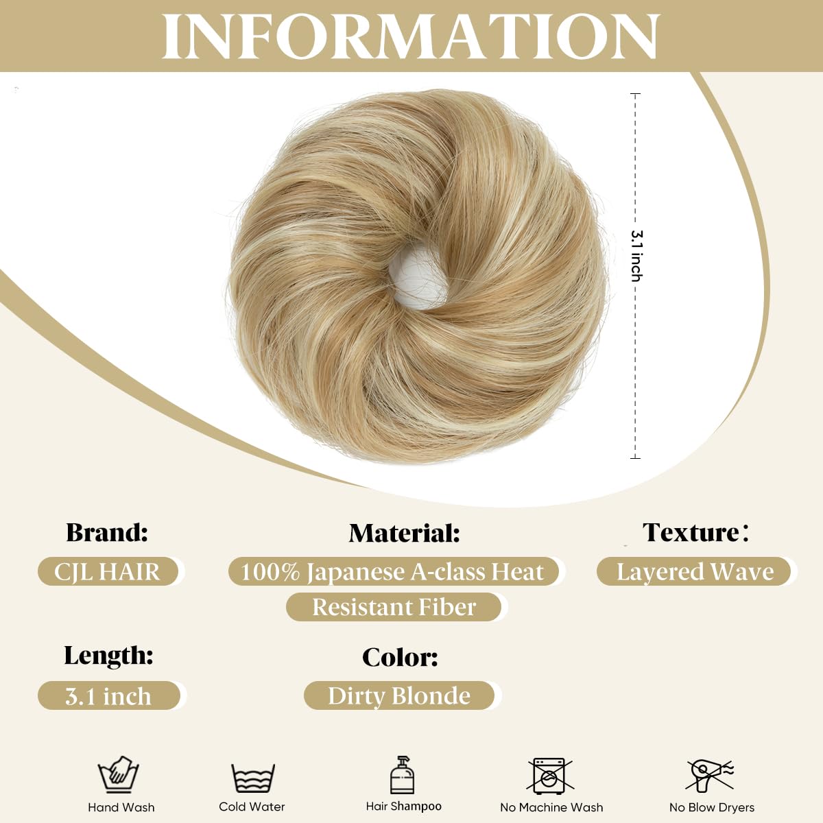 CJL HAIR 2PCs Small Messy Bun Hair Piece showing ringlets