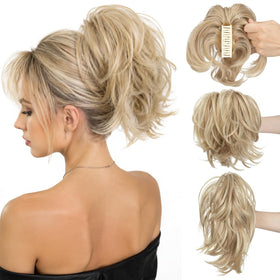 CJL HAIR Claw Clip Short Ponytail Hair Extension in dirty blonde, front view