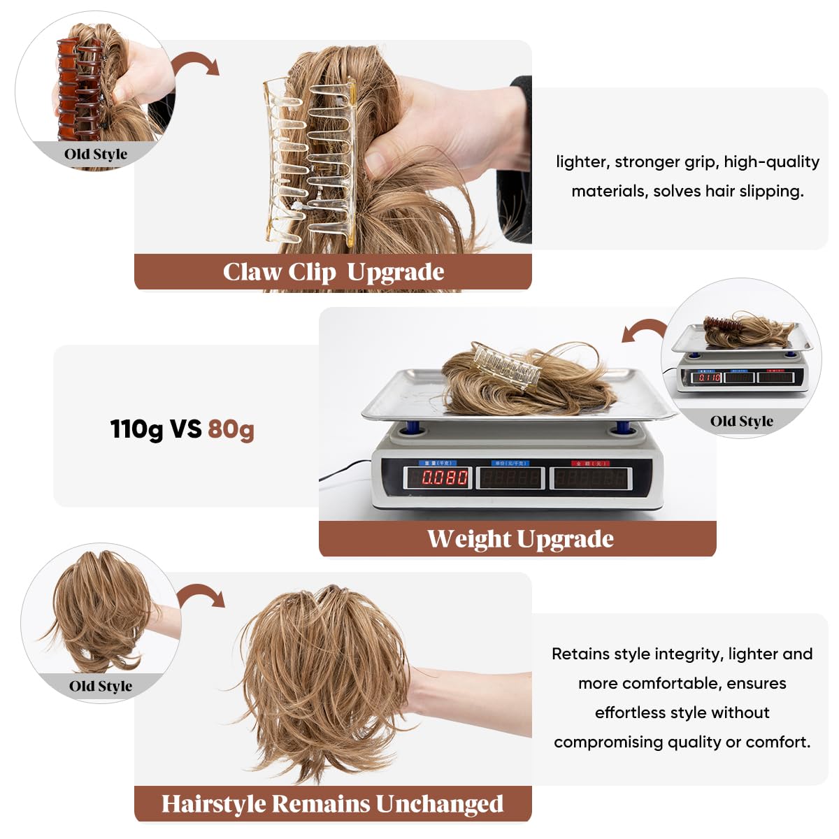 CJL HAIR Claw Clip Short Ponytail Hair Extension in natural light for colour selection