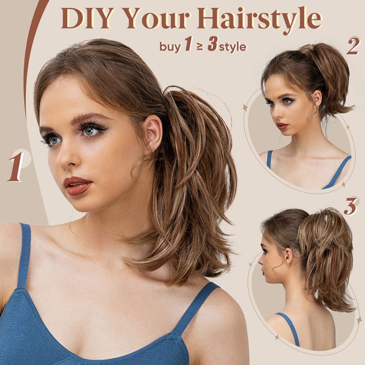 CJL HAIR Claw Clip Short Ponytail Hair Extension on a model at a party