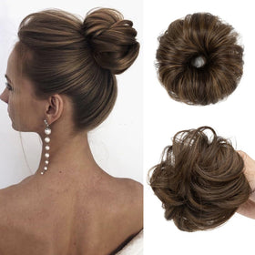 CJL HAIR Messy Bun Hair Piece front view in Coffee Brown