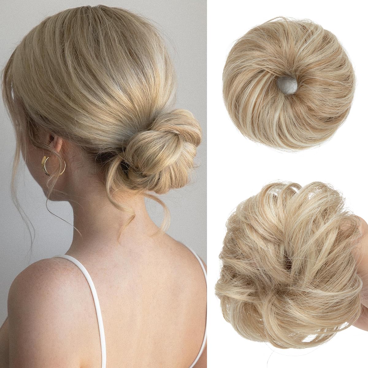 CJL HAIR Messy Bun Hair Piece in sunny blonde front view