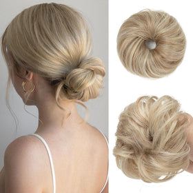 CJL HAIR Messy Bun Hair Piece in sunny blonde front view