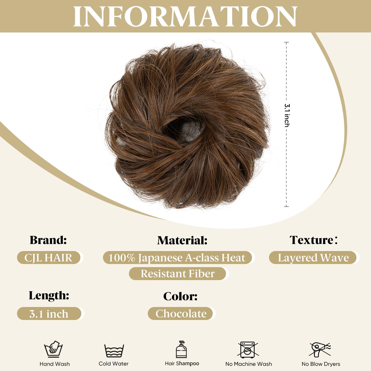 CJL HAIR Messy Bun Hair Piece showing small ringlets