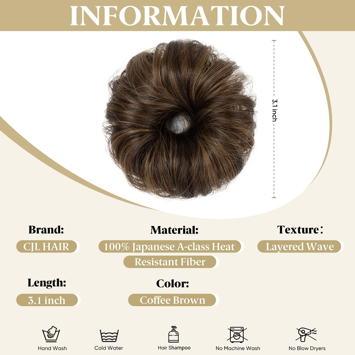 CJL HAIR Messy Bun Hair Piece side view showing ringlets