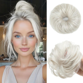 CJL HAIR Small Cute Messy Bun Hair Piece in white, front view
