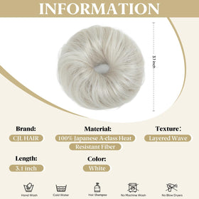 CJL HAIR Small Cute Messy Bun Hair Piece in white, side view