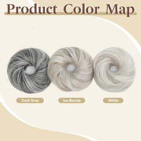 CJL HAIR Small Cute Messy Bun Hair Piece in white, styled in a high bun