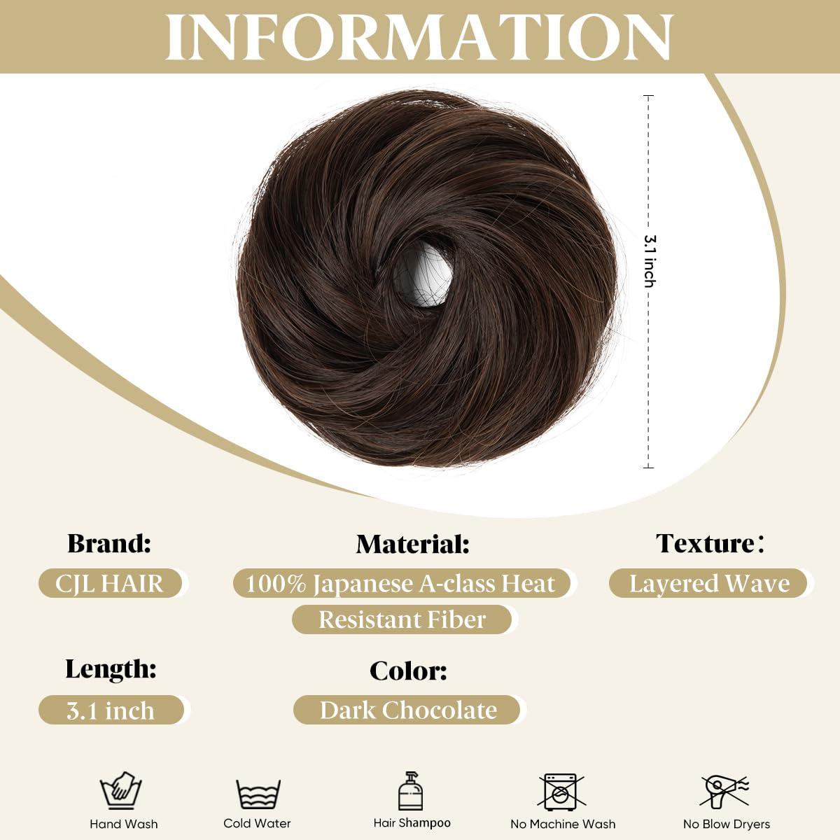 CJL HAIR Small Messy Bun Hair Piece showing curly texture