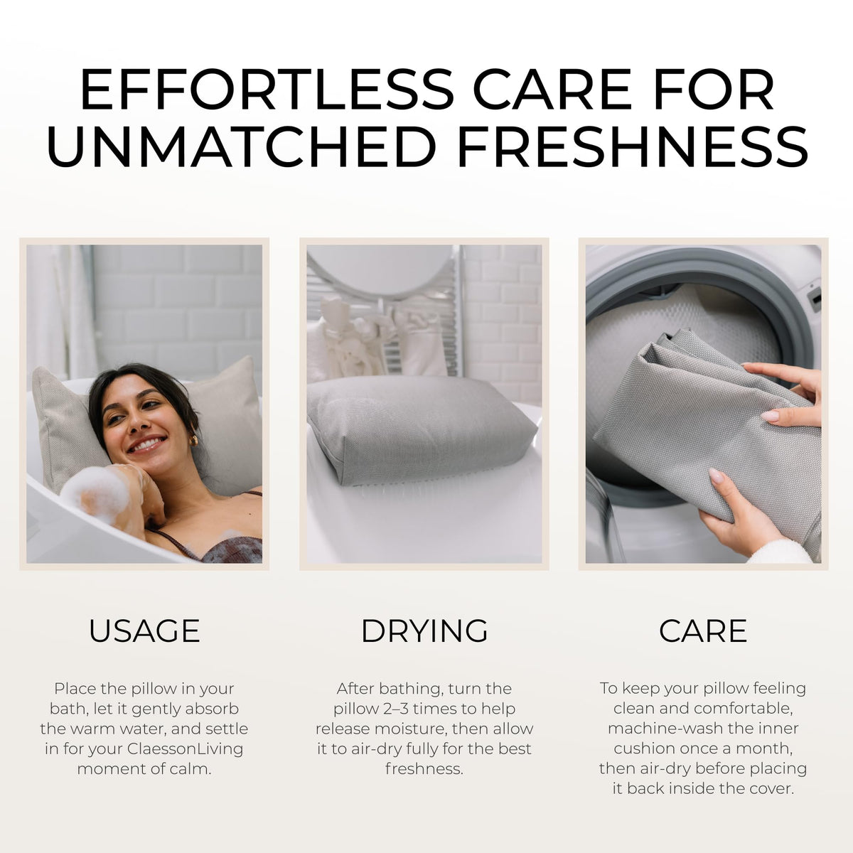 Claessonliving Bath Pillow demonstrating stability in use