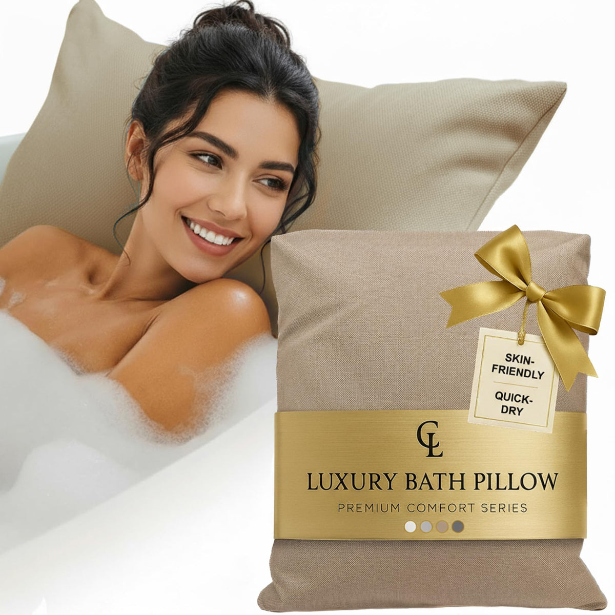 Claessonliving Bath Pillow front view in sand colour