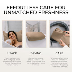 Claessonliving Bath Pillow with a towel and bath accessories