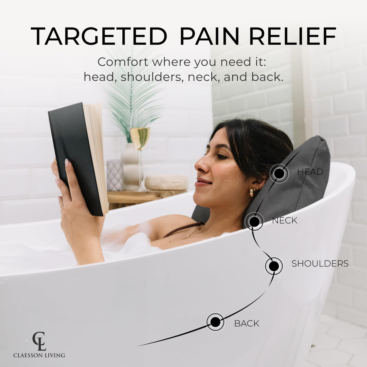 Claessonliving Luxury Bath Pillow side view showing thickness
