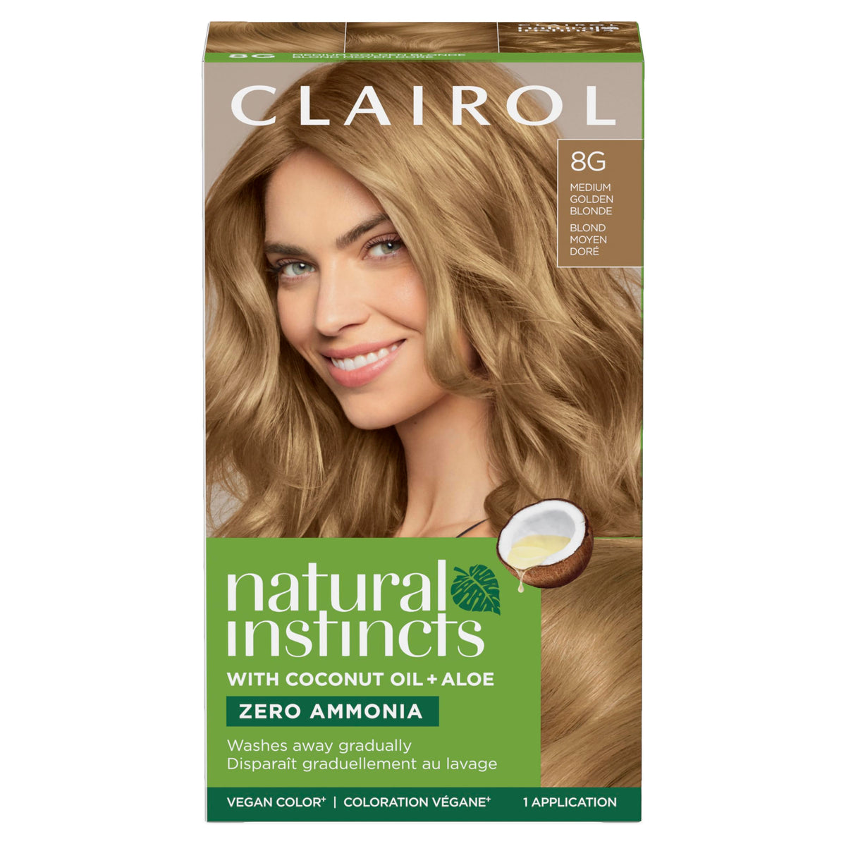 Clairol Natural Instincts Demi-Permanent Hair Dye 8G Medium Golden Blonde front view