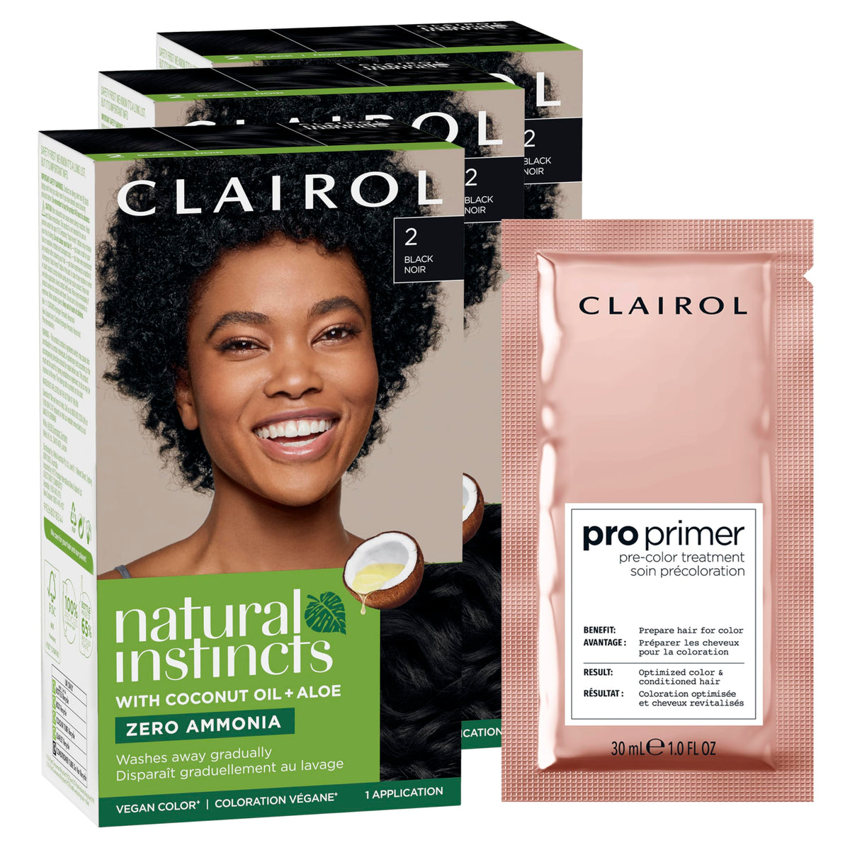 Clairol Natural Instincts Hair Dye 2 Black 3 Pack front view