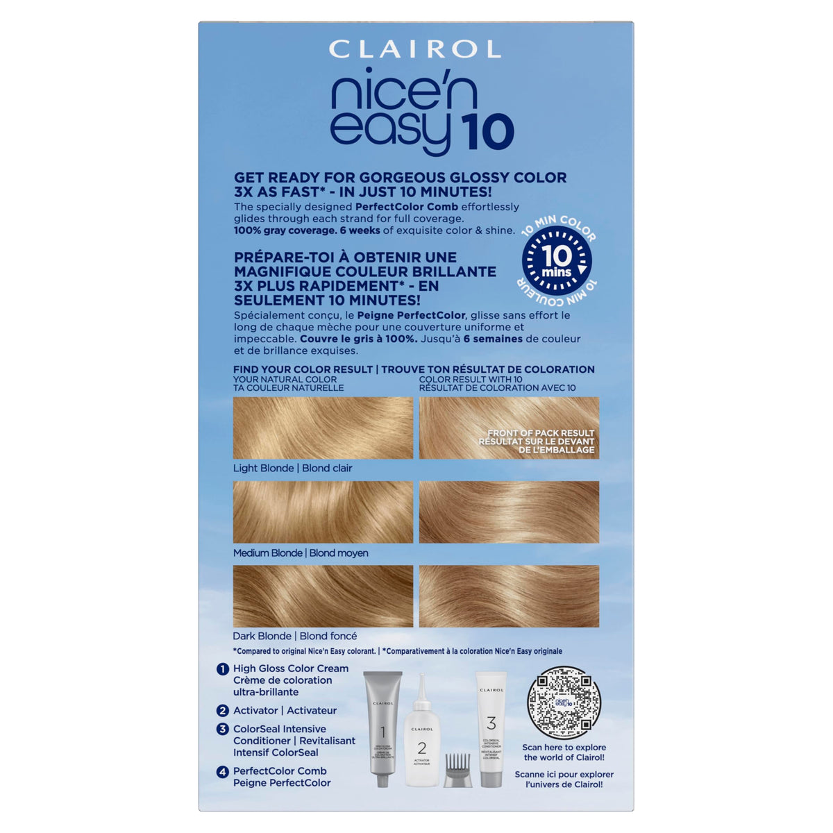 Clairol Nice'N Easy 10 Lightest Blonde hair dye application comb