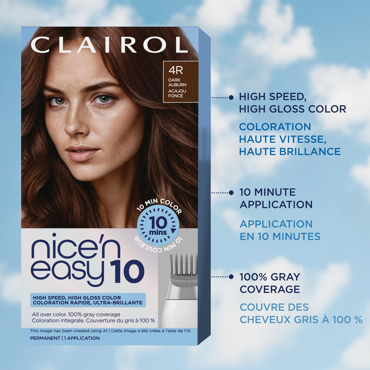 Clairol Nice'N Easy 10 Permanent Hair Dye 4R Dark Auburn glossy finish